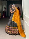 Black Colour Tussar Silk Bandhej And Patola Print With Foil Work Lehenga With Blouse Dupatta Wholesale Market In Surat